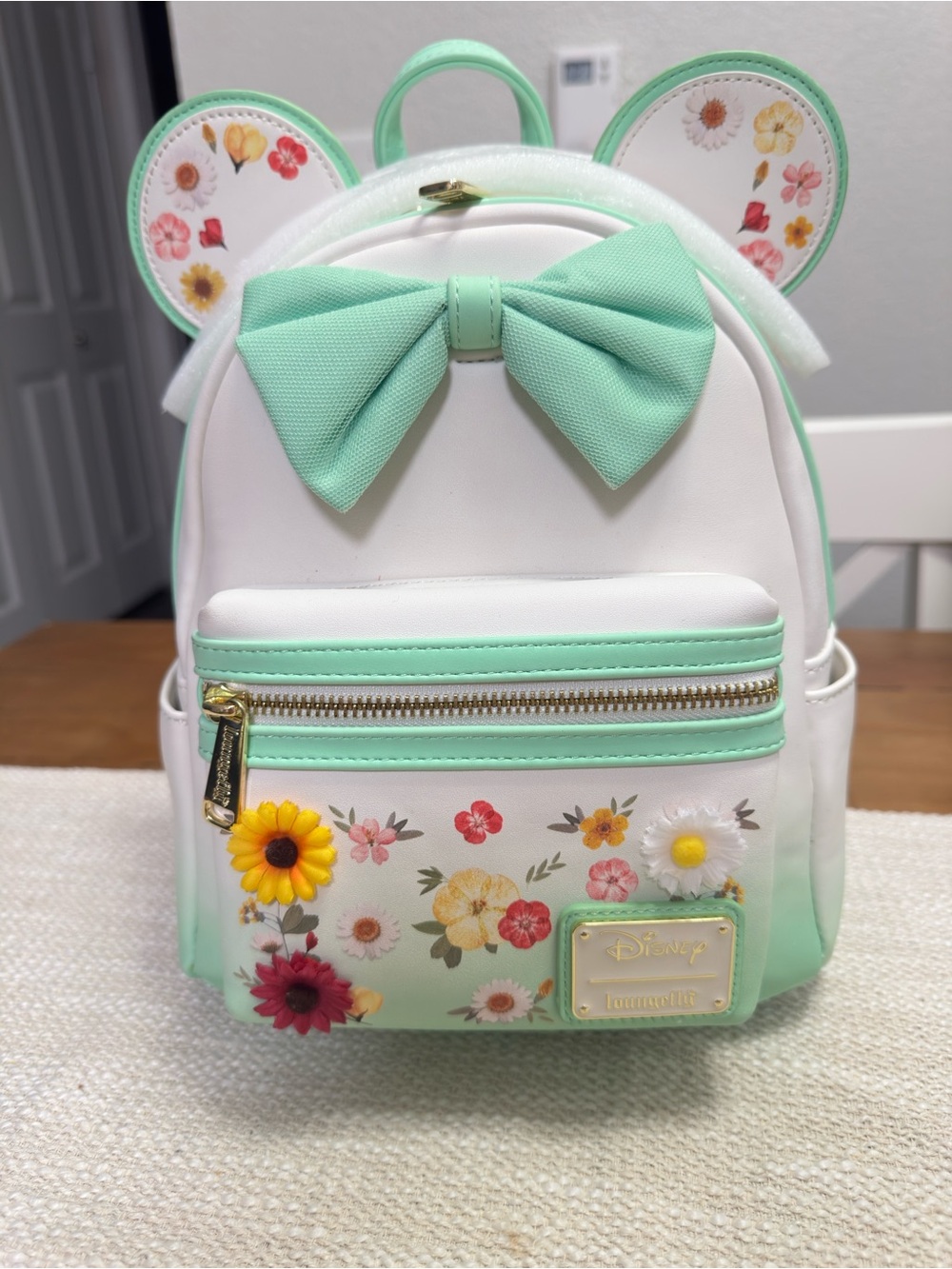 Loungefly Mint Green and White Floral Bow Kids Mini Backpack & Wallet Set - Picture 2 of 10